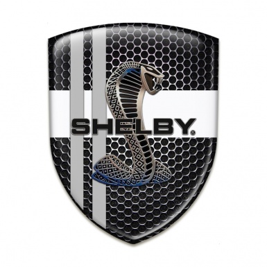 Ford Shelby 3D Gel Emblem Perforated Steel with Grey White Crossed Ribbons