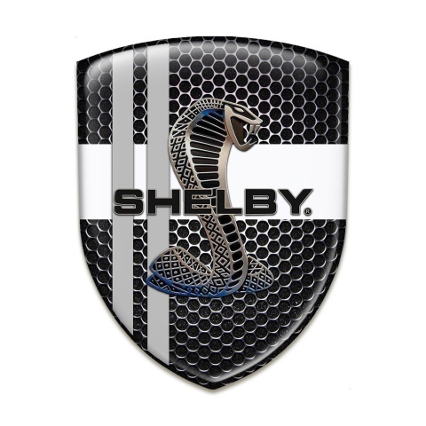 Ford Shelby 3D Gel Emblem Perforated Steel with Grey White Crossed Ribbons