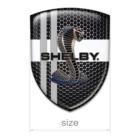 Ford Shelby 3D Gel Emblem Perforated Steel with Grey White Crossed Ribbons