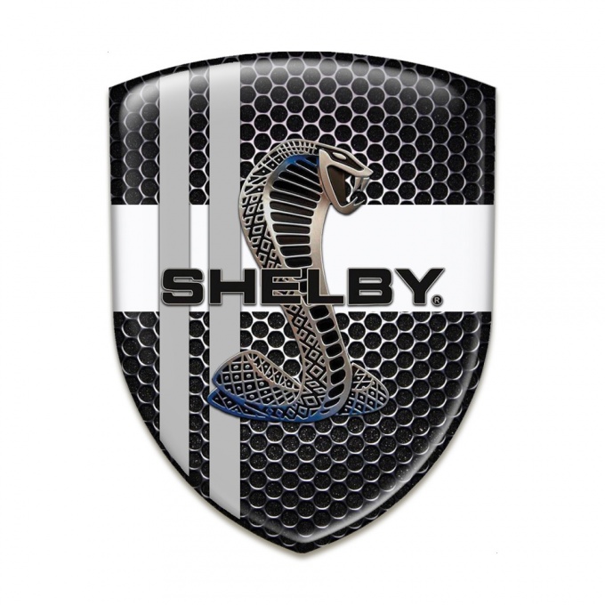 Ford Shelby 3D Gel Emblem Perforated Steel with Grey White Crossed Ribbons
