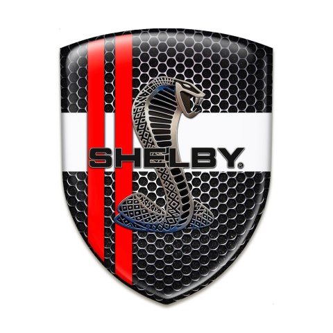 Ford Shelby Emblem Exterior Perforated Steel base White Ribbon red Lines 