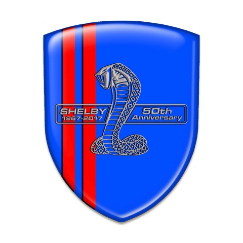 Ford Shelby Emblem Badge Logo Blue warp Red Lines Design 50 Anniversary Logo 