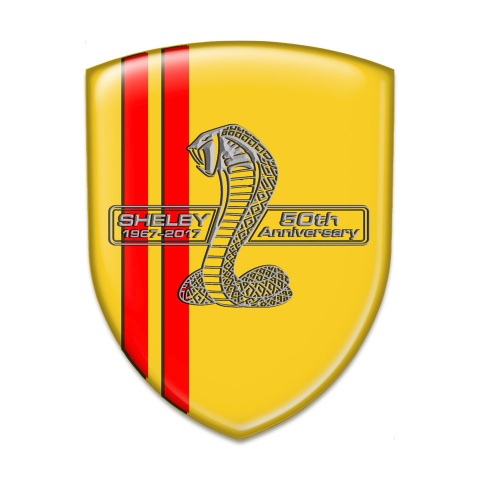 Ford Shelby Tuning Emblem Yellow Base Red Lines 50 Anniversary Edition 
