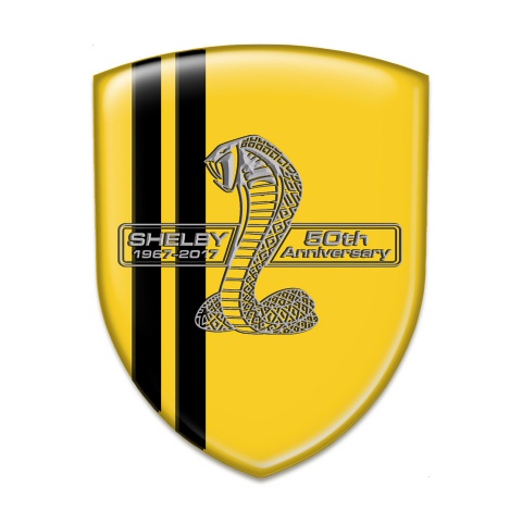 Ford Shelby Self Adhesive Emblem Logo Yellow Base Black Lines 50 Anniversary Style 