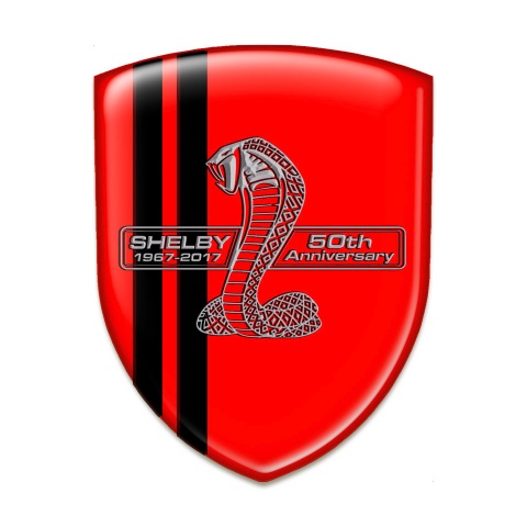 Ford Shelby Silicone Emblem Red Base Black Lines 50 Anniversary Style 