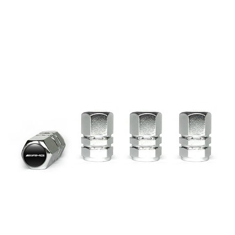 Mercedes AMG Tyre Valve Caps Chrome 4 pcs White Logo