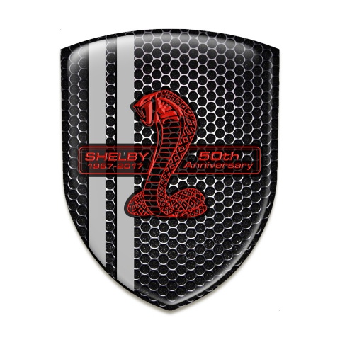 Ford Shelby Silicone Car Decal Badge Perforated Steelgrey Lines Style Red Logo 