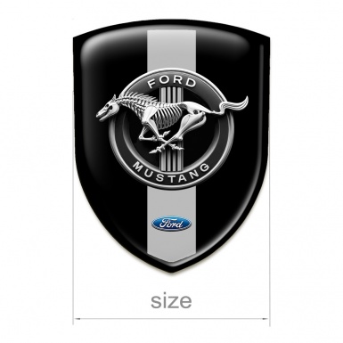 Ford Mustang Auto Emblem Black with Grey Ribbon Base Grey Logo Style 