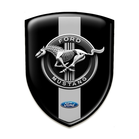 Ford Mustang Auto Emblem Black with Grey Ribbon Base Grey Logo Style 