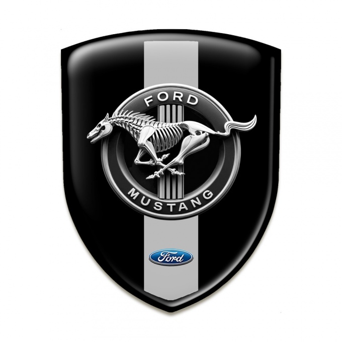 Ford Mustang Auto Emblem Black with Grey Ribbon Base Grey Logo Style 