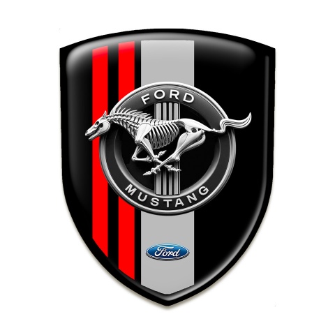 Ford Mustang Emblem Badge Logo Black Base Red Lines Horse Skeleton Logo 