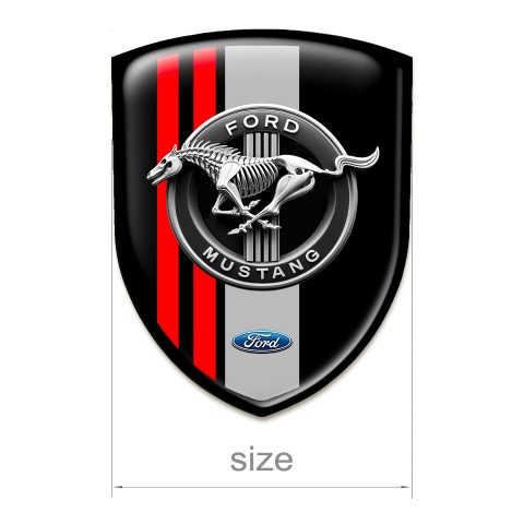 Ford Mustang Emblem Badge Logo Black Base Red Lines Horse Skeleton Logo 