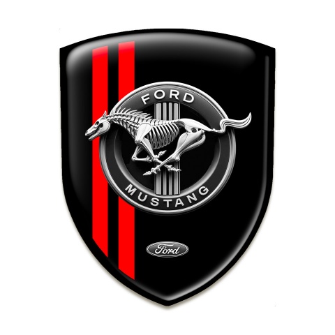 Ford Mustang Emblem Badge Logo Black with Red Lines Base and Horse Skeleton Logo 