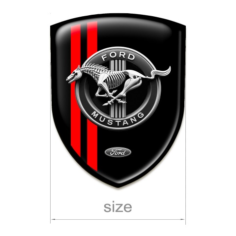Ford Mustang Emblem Badge Logo Black with Red Lines Base and Horse Skeleton Logo 