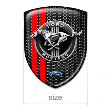 Ford Mustang Logo Emblem Perforated Steel Red Lines Warp Horse Skeleton Logo 