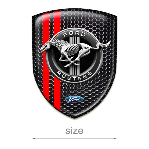 Ford Mustang Logo Emblem Perforated Steel Red Lines Warp Horse Skeleton Logo 