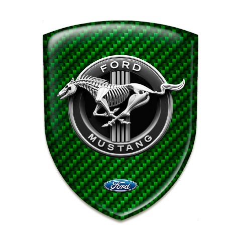 Ford Mustang Tuning Emblem Green Carbon with Horse Skeleton Logo Style 