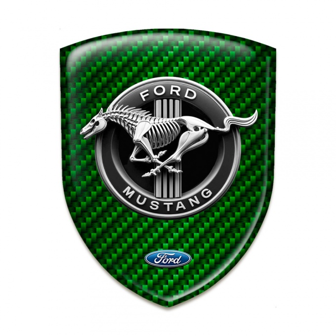 Ford Mustang Tuning Emblem Green Carbon with Horse Skeleton Logo Style 