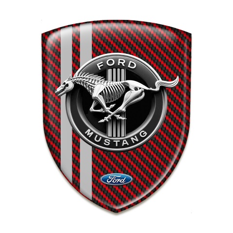 Ford Mustang Self Adhesive Emblem Logo Red Carbon Grey Lines Base Horse Skeleton Logo 