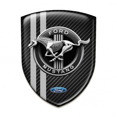 Ford Mustang Domed Emblem Dark Carbon with Grey Lines Base Horse Skeleton Logo 