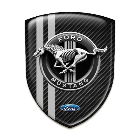 Ford Mustang Domed Emblem Dark Carbon with Grey Lines Base Horse Skeleton Logo 