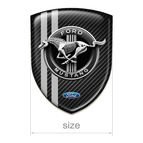 Ford Mustang Domed Emblem Dark Carbon with Grey Lines Base Horse Skeleton Logo 