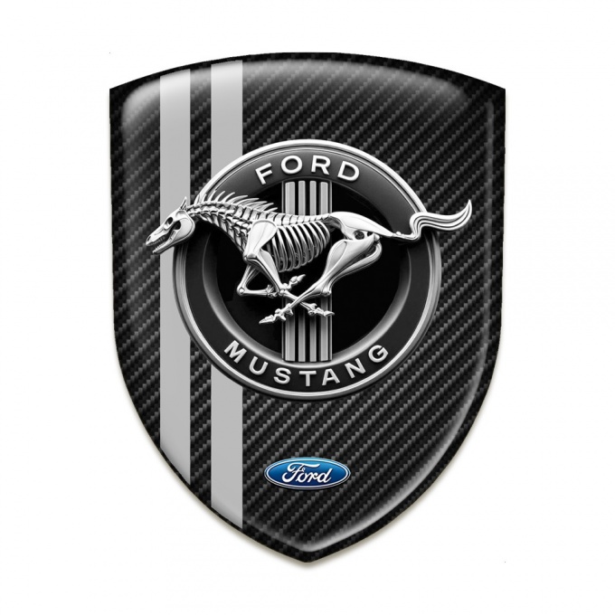 Ford Mustang Domed Emblem Dark Carbon with Grey Lines Base Horse Skeleton Logo 