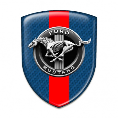 Ford Mustang 3D Gel Emblem Navy Blue Carbon Red Ribbon Design 