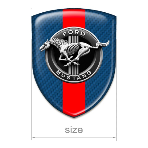 Ford Mustang 3D Gel Emblem Navy Blue Carbon Red Ribbon Design 