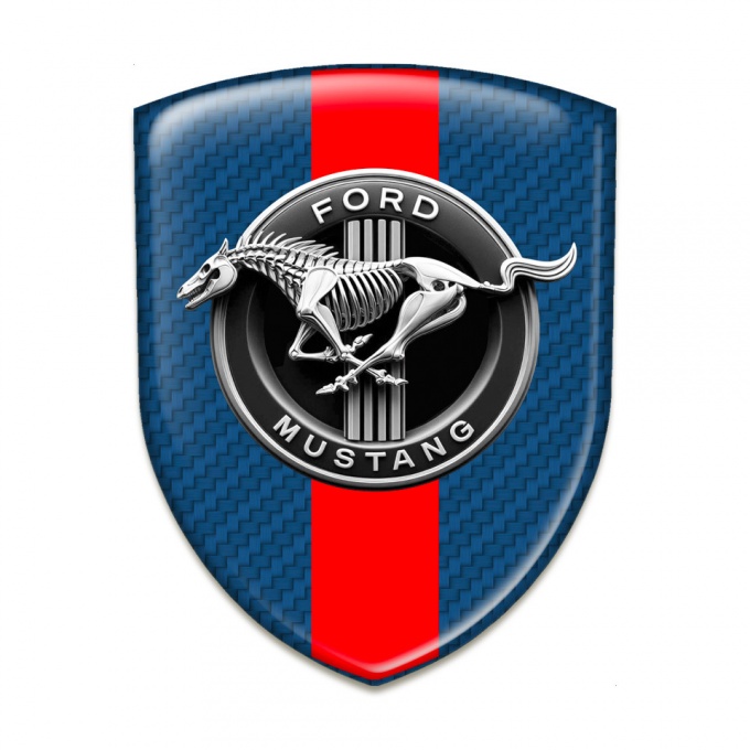 Ford Mustang 3D Gel Emblem Navy Blue Carbon Red Ribbon Design 