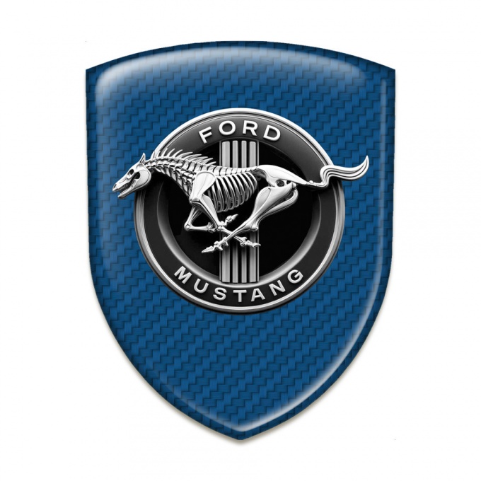 Ford Mustang Emblem Exterior Navy Blue Carbon Background Horse Skeleton Logo 