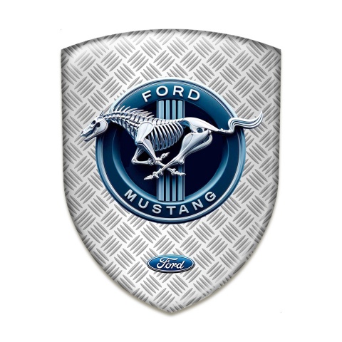 Ford Mustang Tuning Emblem Grey Mesh Base Blue Logo Circle