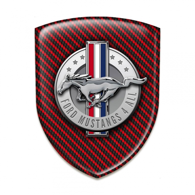 Ford Mustang Self Adhesive Car logo Emblem Red Carbon with Round Classic Logo 