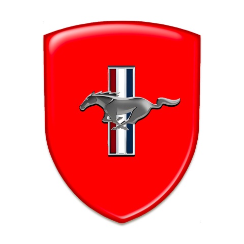 Ford Mustang Logo Emblem High Quality Red Base Silver Logo 