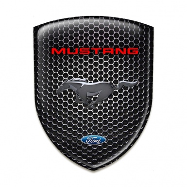 Ford Mustang Resin Sticker Perforated Steel Base Red Logo Inscription