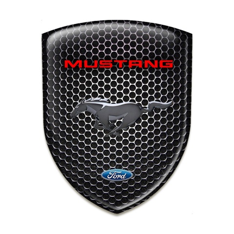 Ford Mustang Resin Sticker Perforated Steel Base Red Logo Inscription