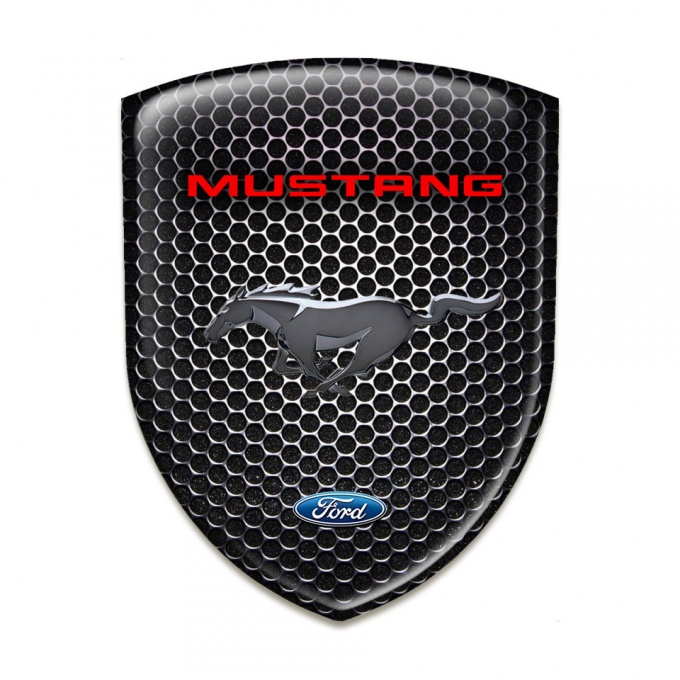 Ford Mustang Resin Sticker Perforated Steel Base Red Logo Inscription