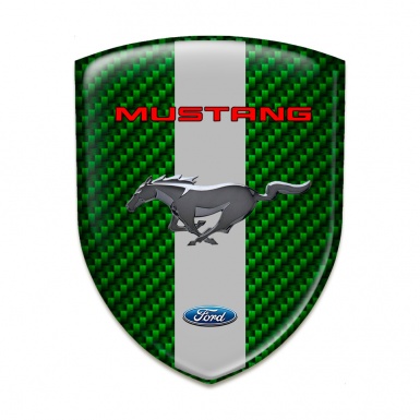 Ford Mustang 3D Gel Emblem Green Carbon with Grey Ribbon Base Red Logo Inscription