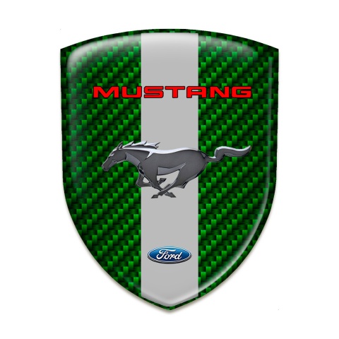 Ford Mustang 3D Gel Emblem Green Carbon with Grey Ribbon Base Red Logo Inscription