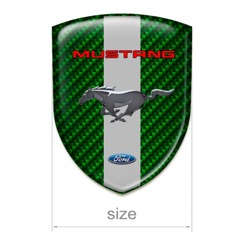 Ford Mustang 3D Gel Emblem Green Carbon with Grey Ribbon Base Red Logo Inscription