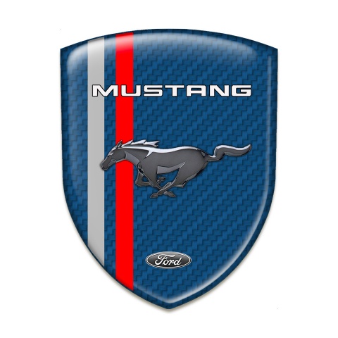 Ford Mustang Silicone Car Decal Badge Navy Blue Carbon Red and Grey Lines Variant