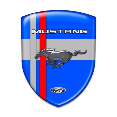 Ford Mustang Silicone Badge Blue Base Crossed Red Grey Lines Design 