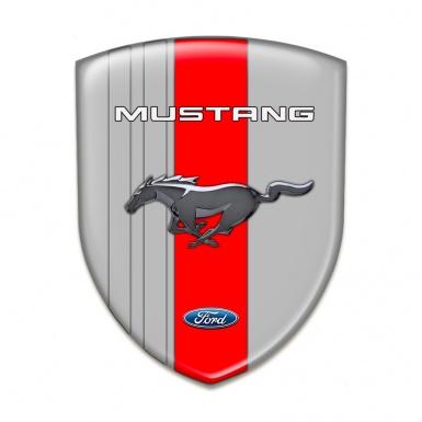 Ford Mustang Emblem Badge Logo Grey Base Red Ribbon Style 