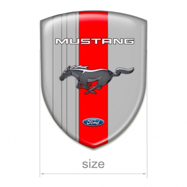 Ford Mustang Emblem Badge Logo Grey Base Red Ribbon Style 