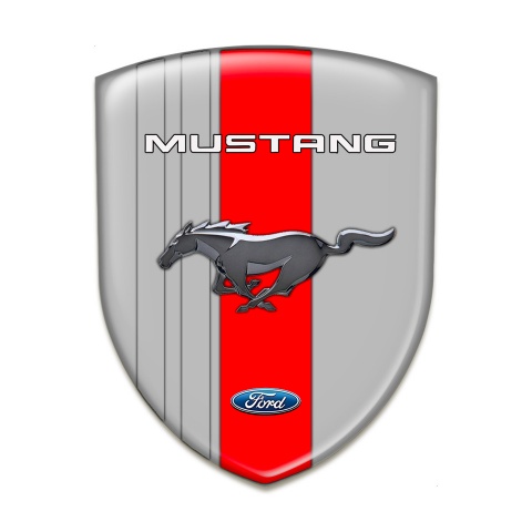Ford Mustang Emblem Badge Logo Grey Base Red Ribbon Style 