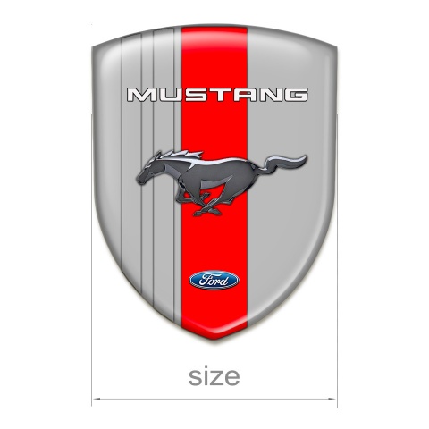 Ford Mustang Emblem Badge Logo Grey Base Red Ribbon Style 