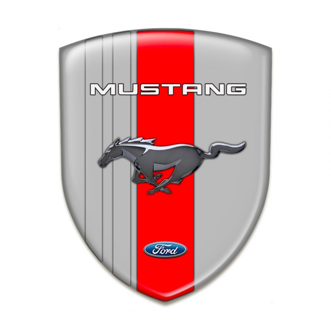 Ford Mustang Emblem Badge Logo Grey Base Red Ribbon Style 