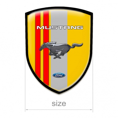 Ford Mustang Domed Emblem Yellow Base Red Grey Ribbons Black Outlain 