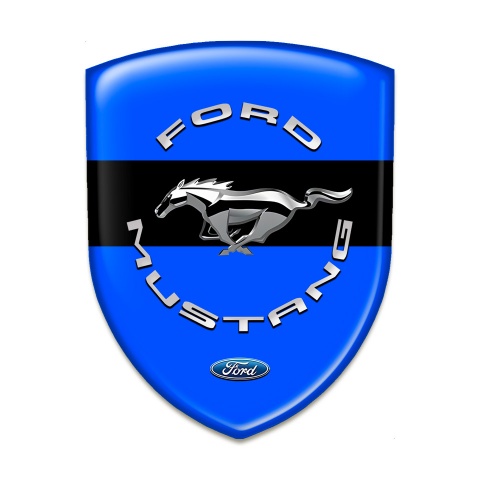 Ford Mustang Auto Emblem Blue Print Black Ribbon and Silver logo 