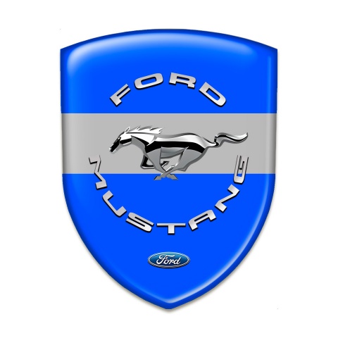 Ford Mustang Emblem Badge Logo BVlue Print Grey Ribbon Silver logo Style 